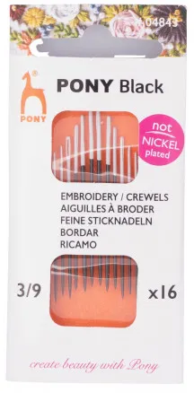 Pony Black Broderinåler Str. 3/9 - 16 stk
