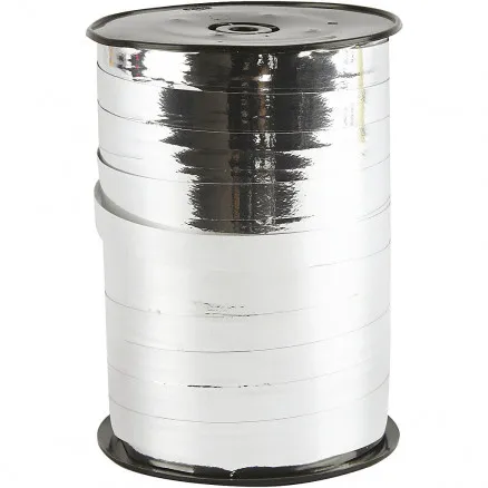 Gavebånd, metallisk sølv, B: 10 mm, blank, 250 m/1 rull.